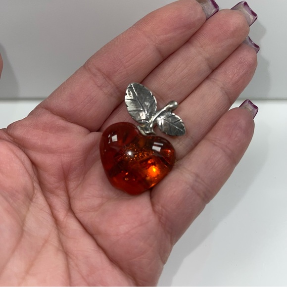 Vintage | Sterling Silver &  Real Amber Brooch Pin - Picture 2 of 5